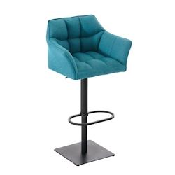 Décoshop26 - Tabouret de bar chaise haute de comptoir couture carrées assise en tissu turquoise cadre en métal noir 10_0004700 - noir 3000252242620_0