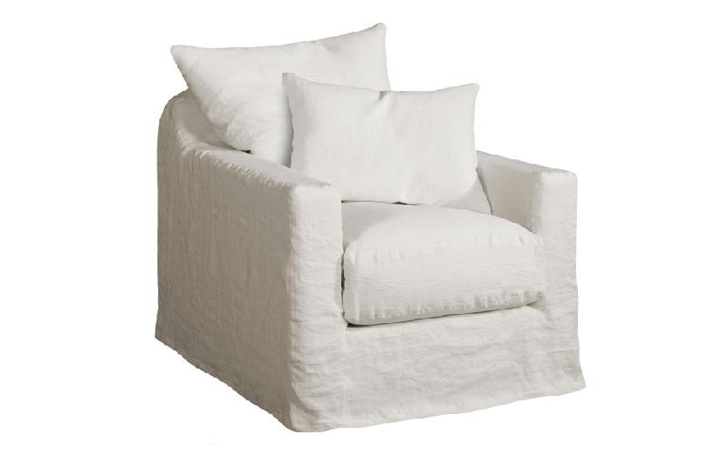 Fauteuil Biarritz 90×85 cm - Home Spirit - Design élégant en lin, structure solide en hêtre et coussins en plumes_0