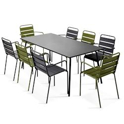 Oviala Business Ensemble table de jardin et 8 fauteuils en métal Vert Kaki - vert acier 114621_0