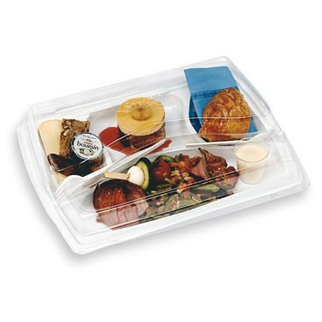 PLATEAU REPAS POUR EMPORTER + COUVERCLE 34X24 CM BLANC PET (VENDU PAR 100)