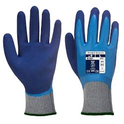 Portwest - Gants anti coupures niveau D et anti liquides Pro HR Cut - Bleu Taille 7 - Certifiés CE - Latex double enduction_0