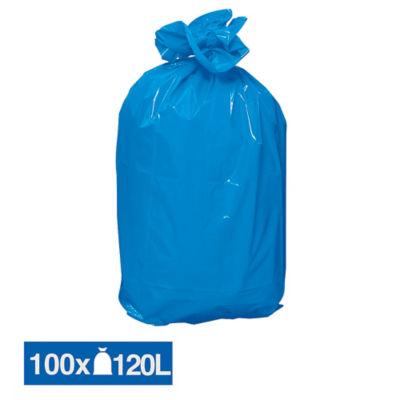 Sacs poubelle déchets lourds bleus 120 L, lot de 100_0