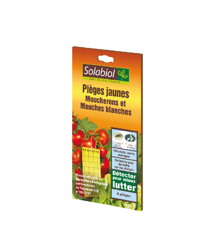 Traitement des insectes jaunes SOLABIOL - 8 pièges prêts à l'emploi pour mouches blanches (aleurodes) - Utilisable en agriculture biologique_0