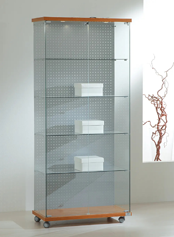 Vitrine hexagonale 8/18LBVA - Plateaux tournants, 4 tablettes amovibles, serrure et socle bois_0