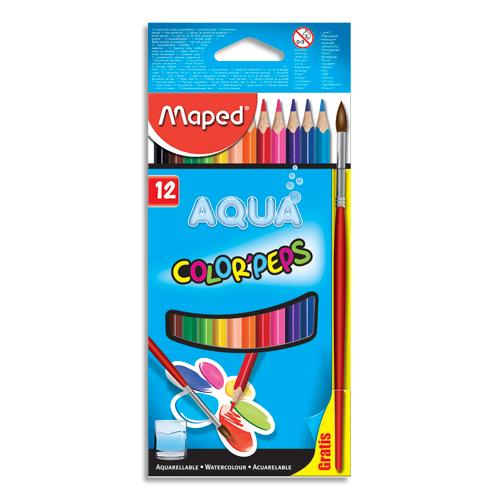 BOÎTE DE 12 CRAYONS DE COULEUR AQUARELLABLES COLOR'PEPS + 1 PINCEAU OFFERT - LOT DE 4