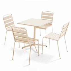 Oviala Business Ensemble table carré et 4 chaises en métal ivoire - Oviala - beige acier 109192_0