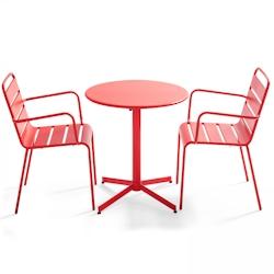 Oviala Business Ensemble table de jardin et 2 fauteuils métal rouge - Oviala - rouge acier 105404_0