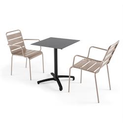 Oviala Business Ensemble table de jardin stratifié ardoise gris et 2 fauteuils taupe - Oviala - gris métal 108235_0