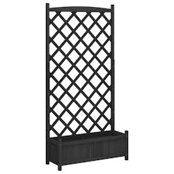 Helloshop26 - Jardinière bac lit surélevé plantes fleurs terrasse jardin avec treillis bois massif de sapin noir 02_0038333 - 3000214210735_0