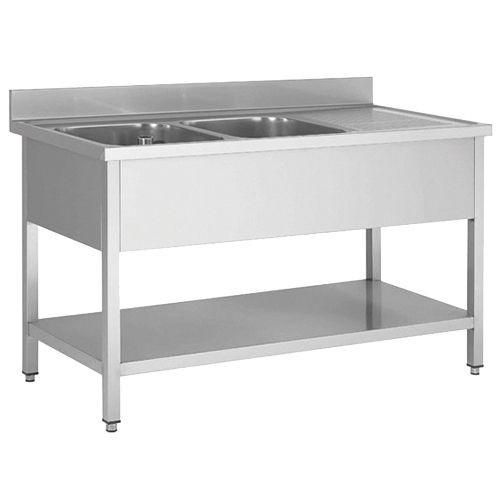 PLONGE INOX 2 BACS + ÉGOUTTOIR À DROITE 700 X 1600 MM