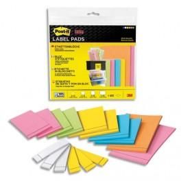 POST-IT SACHET 16 BLOCS DE 25 ÉTIQUETTES SUPER STICKY 4 FORMATS ET 6 COLORIS ASSORTIS