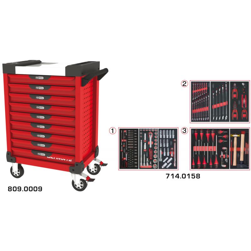 Servante PEARLline rouge 9 tiroirs équipée de 158 outils - KS Tools | 809.9158_0