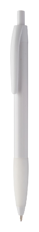 Stylo à bille en plastique - grip en caoutchouc coloré - couleur blanche - encre bleue_0