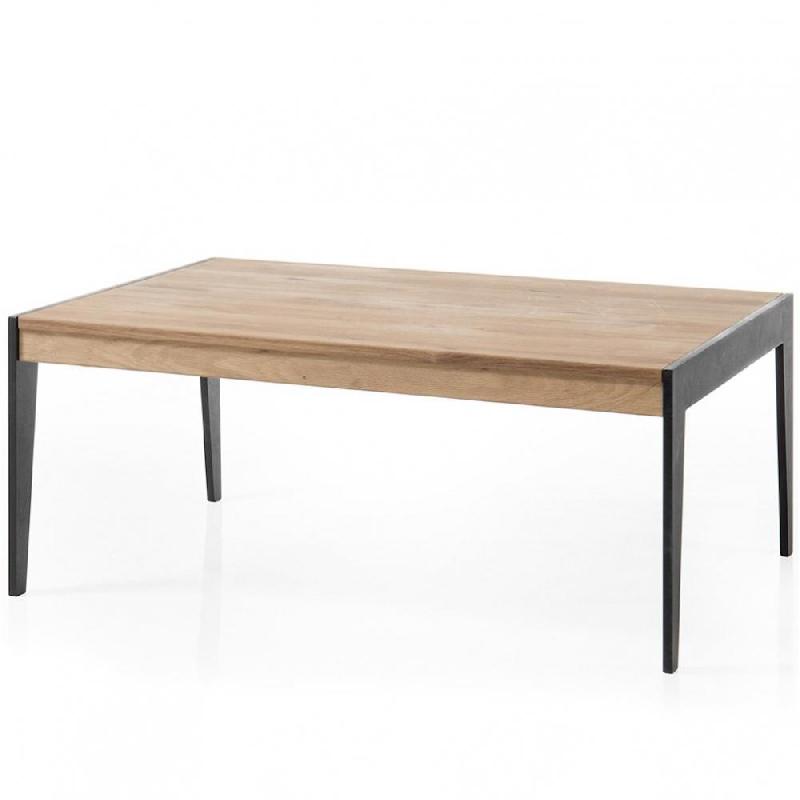 TABLE BASSE GENNEVILLIERS 102 X 73 CM PLATEAU CHÊNE NOUEUX MASSIF HUILÉ PIED MÉTAL NOIR LAQUÉ_0