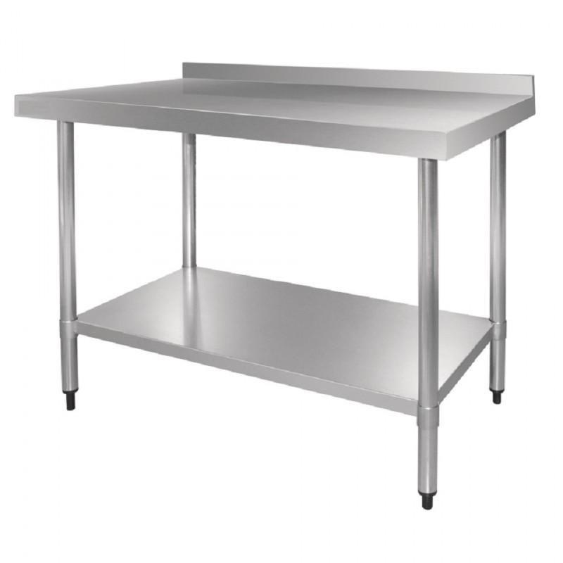 Table en inox 180x60 cm avec rebord + étagère_0