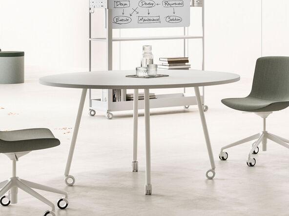 Table ronde sur roulettes polyvalente et personnalisable_0