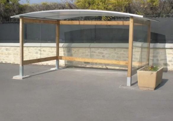 Abri Bus Vittoria - Pin Lamellé Collé - Toit Polycarbonate Anti-UV - Verre Trempé_1