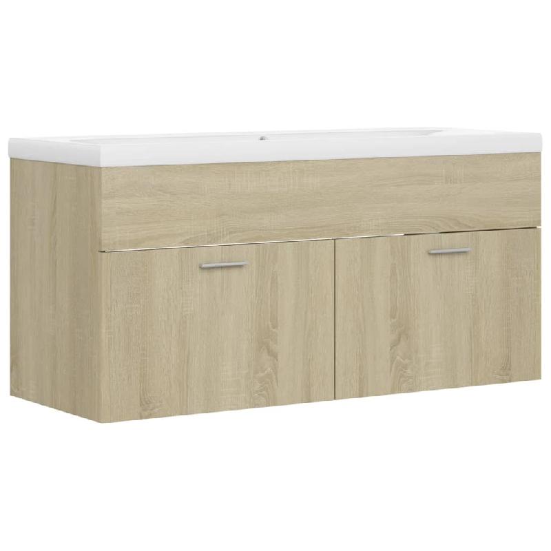 Armoire d'évier avec lavabo intégré - 100x38,5x46 cm - Chêne sonoma - Aggloméré - 02_0006455_0