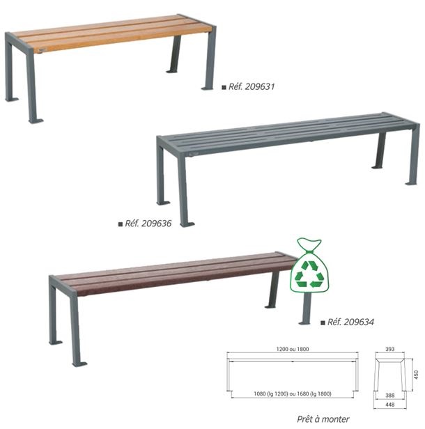 Banquette simple et écologique, en 3 versions: acier et bois ou acier ou plastique recyclé - SILAOS_0