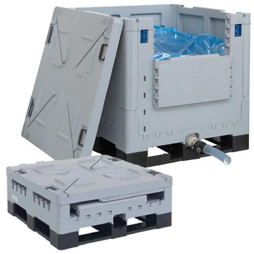 Combo Caisse palette plastique pour liquide 1000L 1 porte 3 semelles 1155x1155x1132 mm Gris - Réf : CAI100CP1111003_0