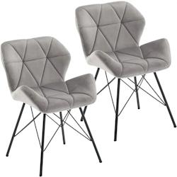 Décoshop26 - Lot de 2 chaises de salle à manger en tissu velours gris couture triangle pieds en métal design Eiffel CDS09334 - gris 3000468569603_0