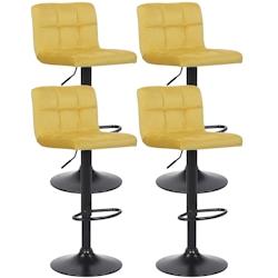 Décoshop26 - Lot de 4 tabourets de bar en velours jaune coutures décoratives piètement métal noir 10_0004507 - jaune 3000252144757_0