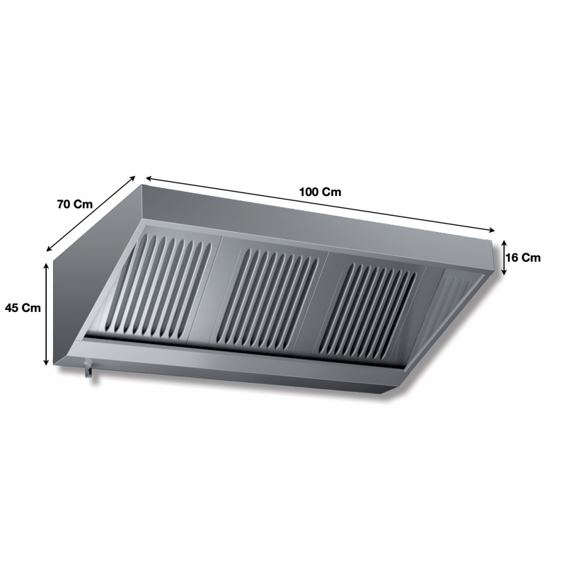 Hotte murale professionnelle inox statique - 1000x700x450mm - VS 710 - sans moteur avec 2 filtres_0