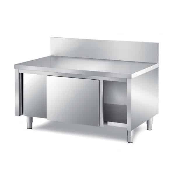 Meuble porte coulissante dessus polyéthylène inox AISI 304 adossé prof 600 mm (Longueur, mm: 1600 - Réf P-TVA6.16AFL-1)_0