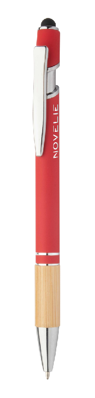 Stylo à bille stylet en aluminium - Embase en bambou - Finition caoutchoutée - Encre bleue_0