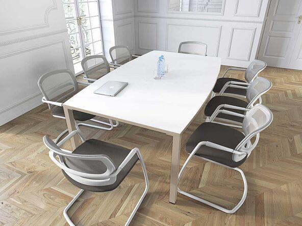 Table de réunion tonneau bois blanc Quarto - 200x120 cm - Bois mélaminé ou stratifié 30mm - Avec ou sans trappes passe-câbles - Garantie 8 ans_0