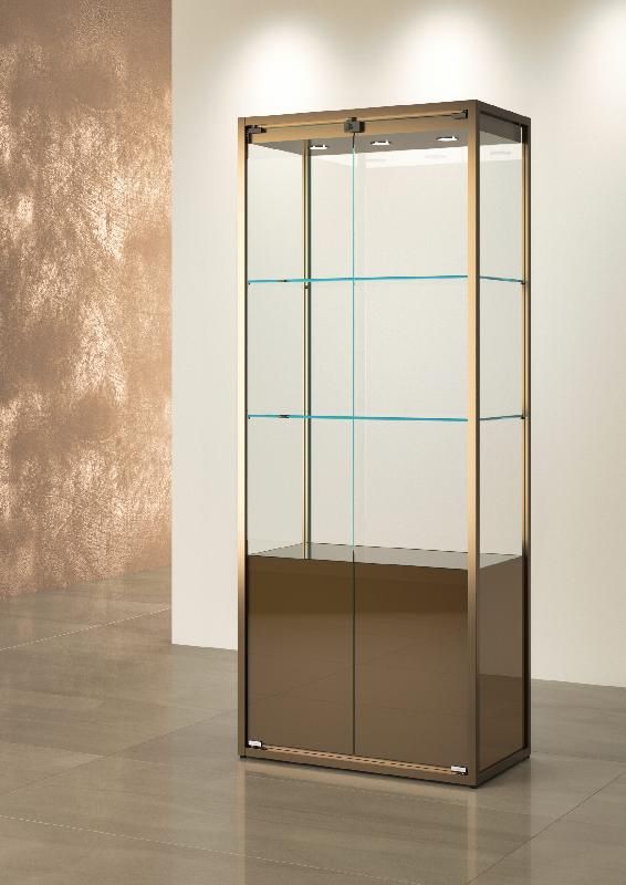 VITRINE HAUTE BRONZE ANODIQUE AVEC RANGEMENT OCCULTÉ - L 75 P 45 H 190 CM STM75VR-BR_0