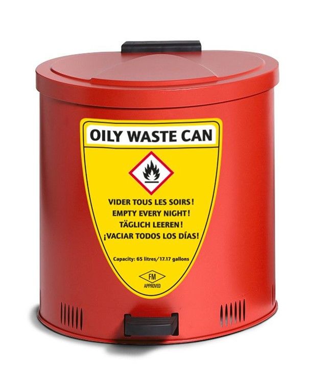 256104W - Poubelle de sécurité en acier avec couvercle à fermeture amortie et protection anti-incendie