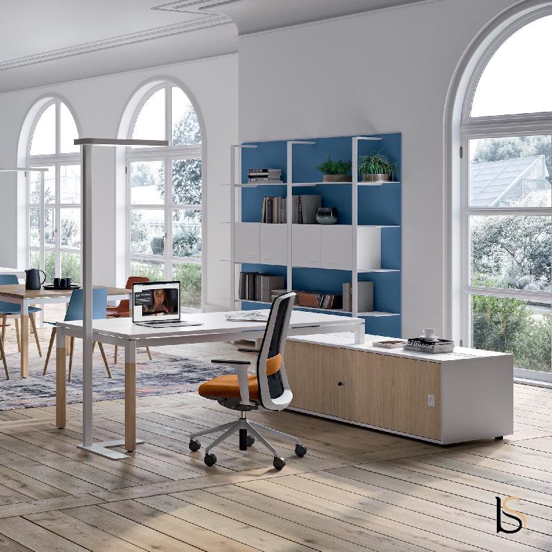 Bureau de manager X4 avec crédence - Quadrifoglio - 184, Blanc, Blanc, Avec caisson_0