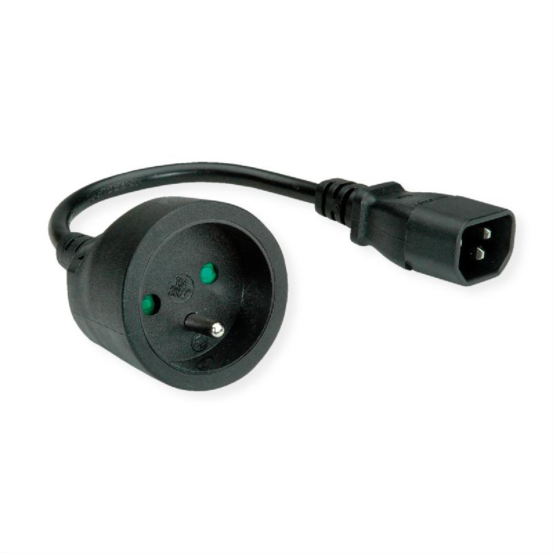 Câble d'alimentation C14 mâle - 2P+T femelle, noir, 0,2 m_0