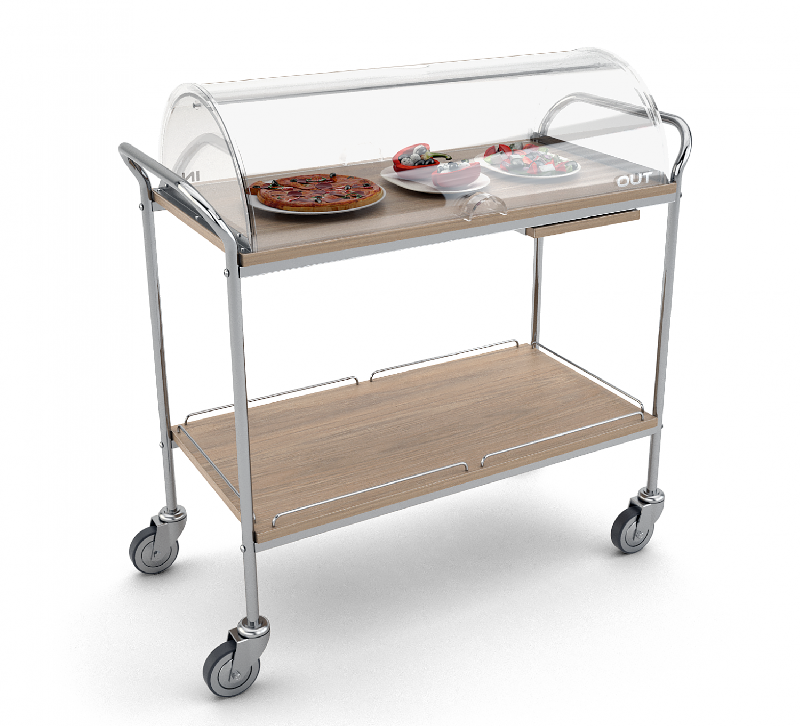 Chariot de service sans contact - 2 étagères, coupole de protection, roues pivotantes, dimensions L89xP47xH103_0