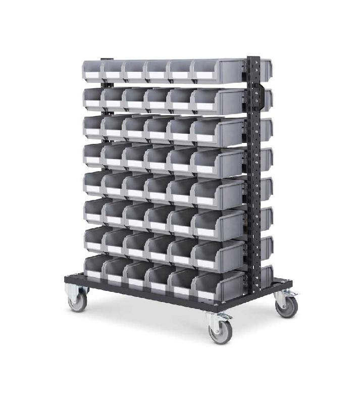 Chariot porte-bacs - 96 bacs gris plastique 3.8 litres - Structure en acier avec roulettes pivotantes_0