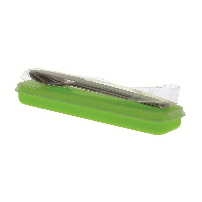 Couverts réutilisables dans une boite en plastique verte 21x5,5x2,2 cm - par 20_0