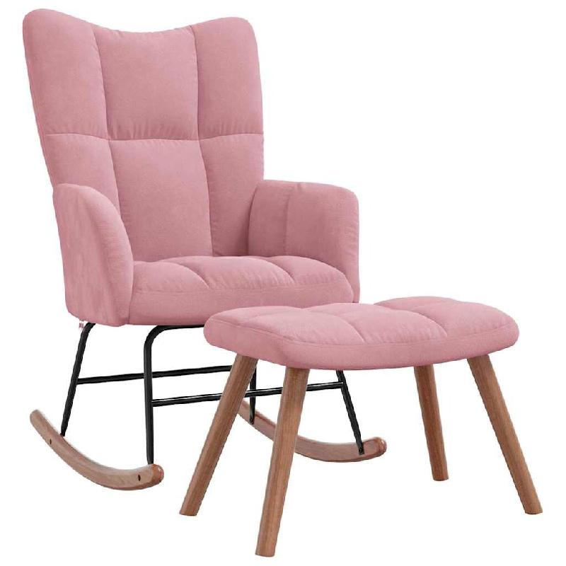 Décoshop26 - Fauteuil à bascule rembourré relax pour salon avec repose-pied en velours rose DEC028842 - 3000257090585_0