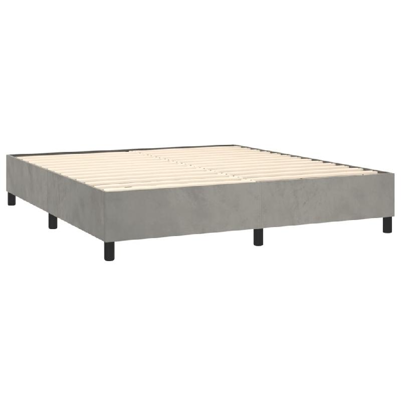 Décoshop26 - Sommier à lattes sur pieds cadre de lit 180x200 cm tissu velours gris clair TDL0207177 - gris 3001170288004_0