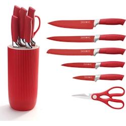 Ensemble de couteaux 5 pièces avec ciseaux et support Rouge Royalty Line RLNC07R - rouge 9120022224077_0