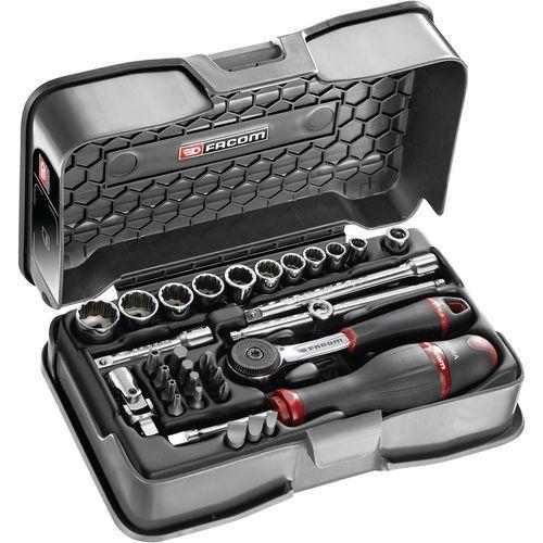 FACOM 1 COFFRET DOUILLES 1/4 POUCES 12 PANS PAROIS FINES EN POUCES - 31 PIÈCES FACOM