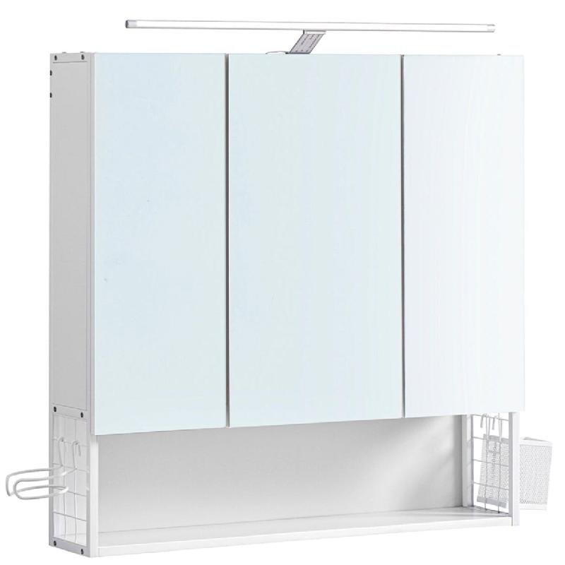 Helloshop26 - Armoire murale avec miroir meuble de salle de bain 14,5 x 70 x 70 cm avec lampe led placard 3 portes avec étagère 12_0004038 - 3000222_0