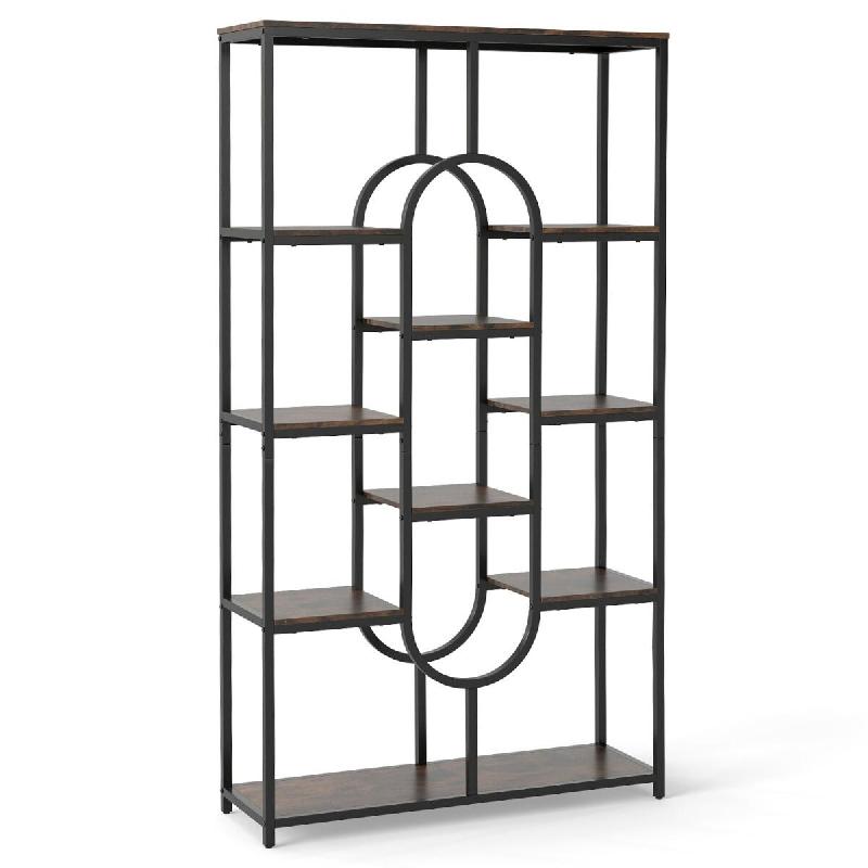 Helloshop26 - Bibliothèque à 5 niveaux design ovale 95 x 30 x 175 cm avec rangement ouvert moderne en métal brun rustique 20_0017529 - 3000231915415_0
