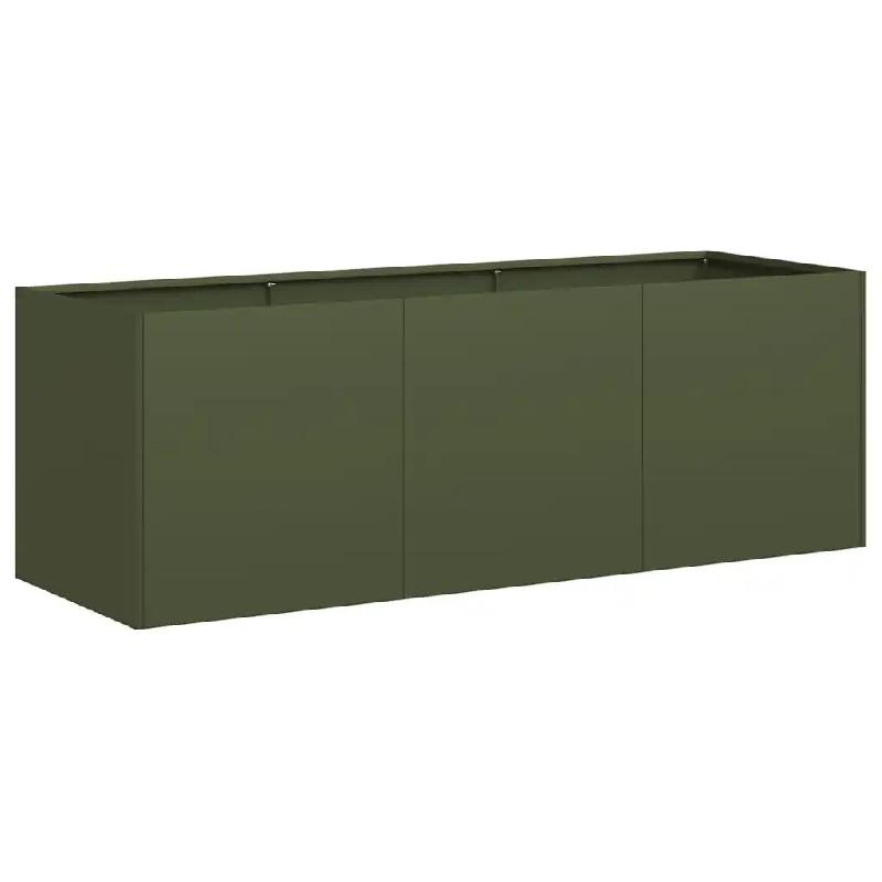 Helloshop26 - Jardinière design moderne extérieur 120 x 40 x 40 cm avec fond ouvert stabilité en acier laminé à froid vert olive 02_0051467 - ver_0