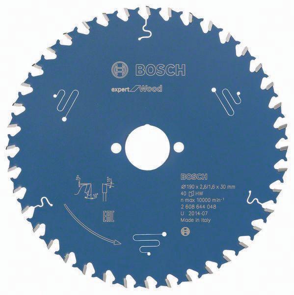 Lame pour scie circulaire Bosch Expert for Wood - Diamètre 190 mm - 40 dents WZ - Perçage 30 mm - Largeur de coupe 2,6 mm - Revêtement en carbure_0