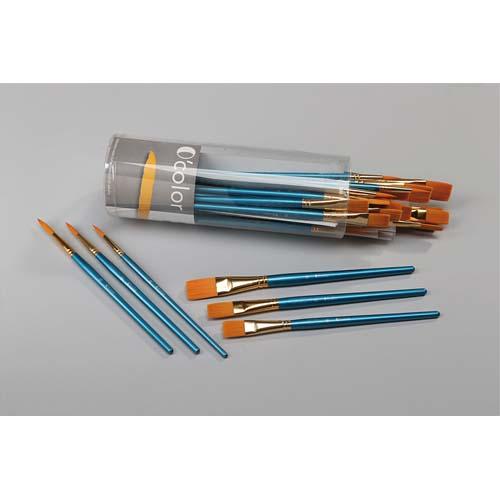 LOT DE 36  BROSSES, MANCHE BOIS LAQUÉ 205MM, N°14, 16, 18, SORTIE DE POILS 26MM