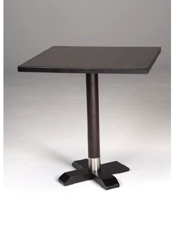 Pied de table 1900 - piètement central en bois avec bague inox_0