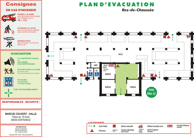 Plan d'évacuation conforme à la réglementation - plastification 10/10ème, cadre alu, dibond, plexi transparent - formats A3, A4, A2_0