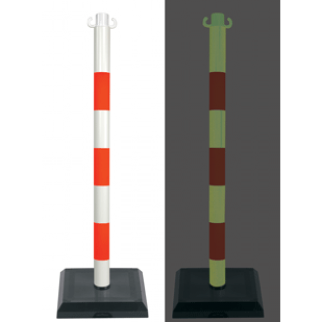 Poteaux photoluminescents sur socles, pliables, avec crochets pour chaines - PTAPVCOGFBC-NV01/L_0