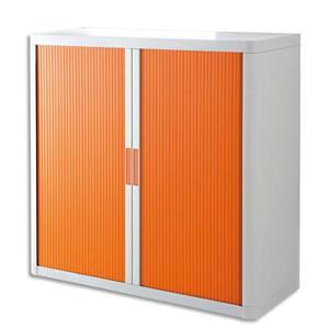 Easyoffice - Armoire démontable en polystyrène teinté blanc et orange - 110x104x41,5 cm - Rideaux escamotables et tablettes réglables_0